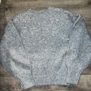 Gray Floral Knit Sweater